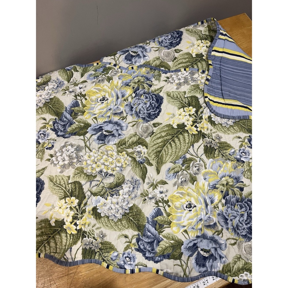 Waverly Pillow 2 Shams Blue‎ Yellow Florals Flourish Hydrangeas Stripes